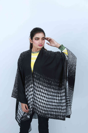 Black check-Cape Shawl